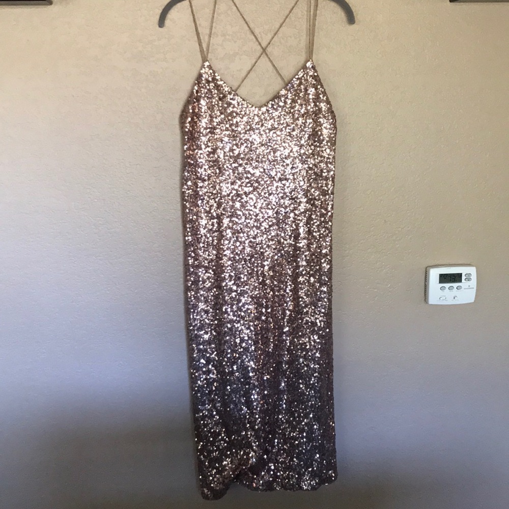 Champagne sequin mid-length dress